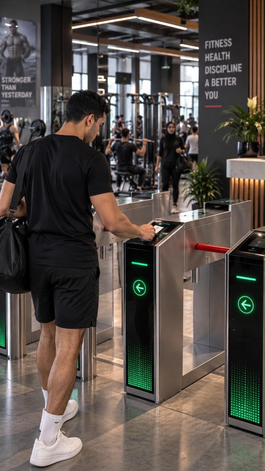 Tourniquets d'accès dans une salle de sport